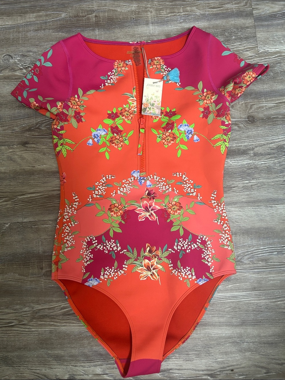 Johnny Was  Short Sleeve One-Piece Swimsuit by - Pink & Orange